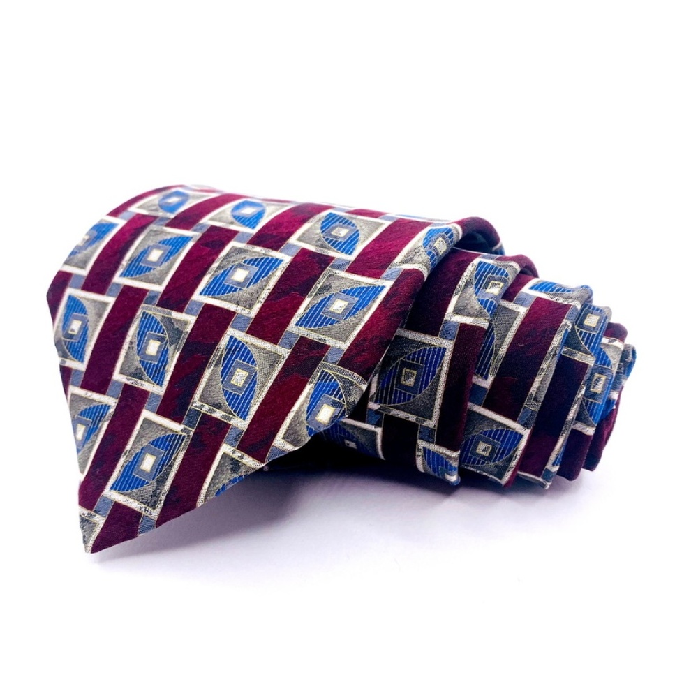 J. Ferrar Tie Silk Geometric Pattern Made In Italy